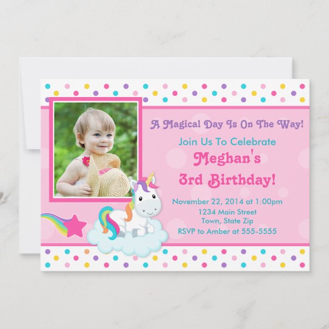 Invitation Anniversaire Unicorn 5x7 Carte photo (Devant)
