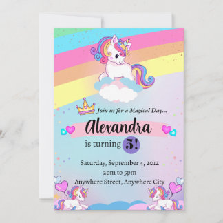 Invitation Anniversaire Unicorne Pastel Rainbow Pa