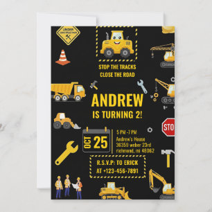 Invitation Anniversaire Véhicules de Construction