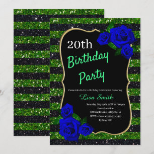 Invitation Anniversaire Vert noir Parties scintillant Bleu pr
