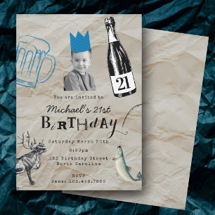 Invitation Anniversaire Vingt-et-un 21 ans Photo personnalisé
