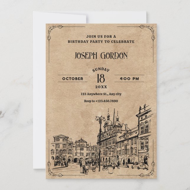 Invitation anniversaire vintage (Devant)