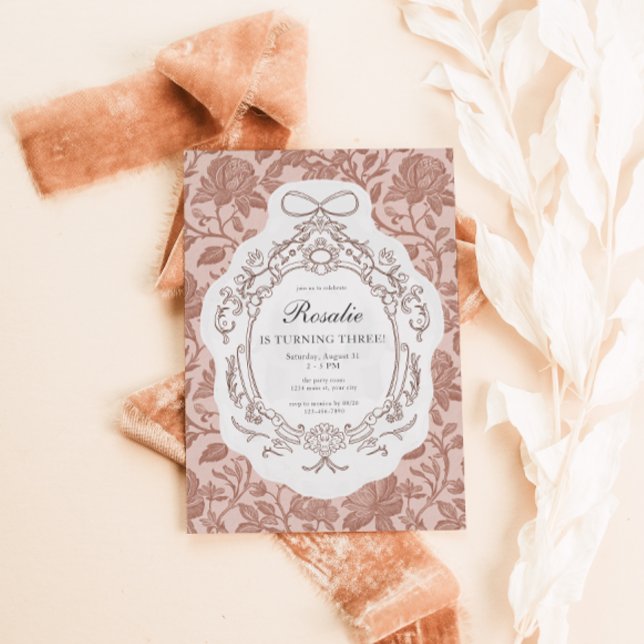 Invitation Anniversaire vintage Floral Preppy (Vintage Floral Old Money Birthday Invitation)