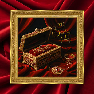 Invitation Anniversaire Vintage Gold Frame Boîte à bijoux rou