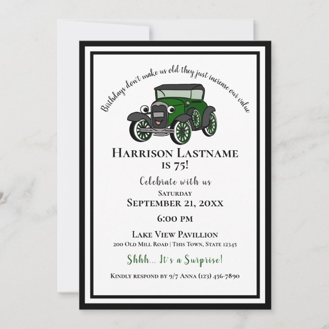 Invitation Anniversaire vintage Old Car Surprise (Devant)
