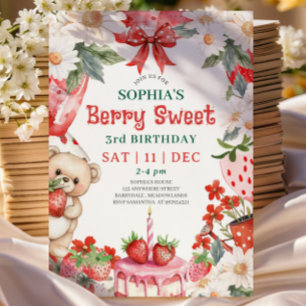 Invitation Anniversaire Vintage Strawberry Berry Sweet 3 ans