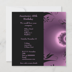 Invitation Anniversaire violet avec noir floral po