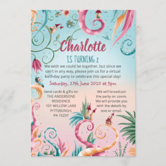 Invitation Anniversaire virtuel, maisons blanches fleuries et