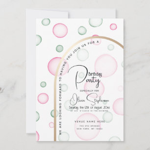 Invitation Anniversaire Vivante bulles rose et vert