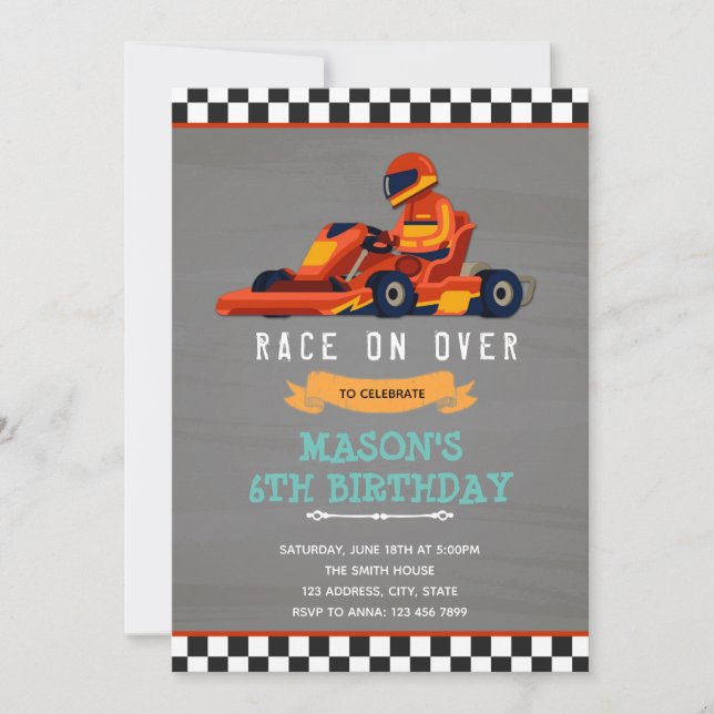 Invitation anniversaire voiture de course kart (Devant)