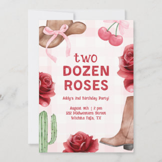 Invitation Anniversaire western de deux douzaines de roses po