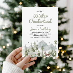 Invitation Anniversaire Winter ONEderland Cerf à l'aquarell