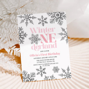 Invitation Anniversaire Winter Onederland flocons de neige ro