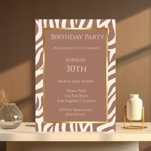 Invitation Anniversaire-Zebra Pattern-Mocha Mousse- Invitatio (Birthday-Zebra Pattern-Mocha Mousse- Invitation)