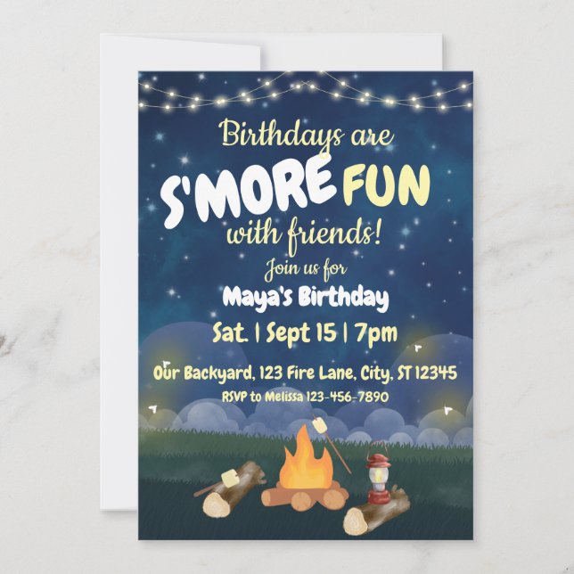 Invitation Anniversaires sont S'More fun fête d'anniversaire (Devant)