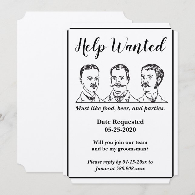 Invitation Annonce d'aide recherchée pour garçon d'honneur (Devant / Derrière)