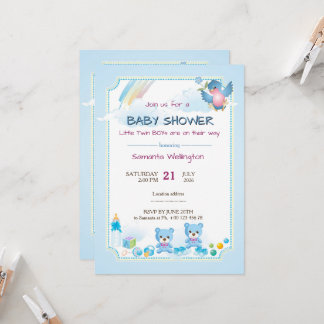 Invitation annonce de baby shower pour des GARÇONS JUMEAUX