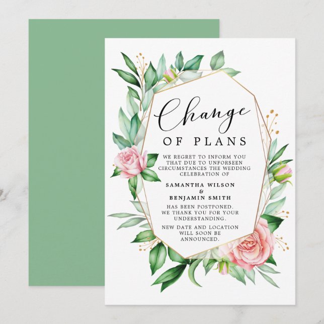 Invitation Annonce de changement de plans floraux aquarelle (Devant / Derrière)