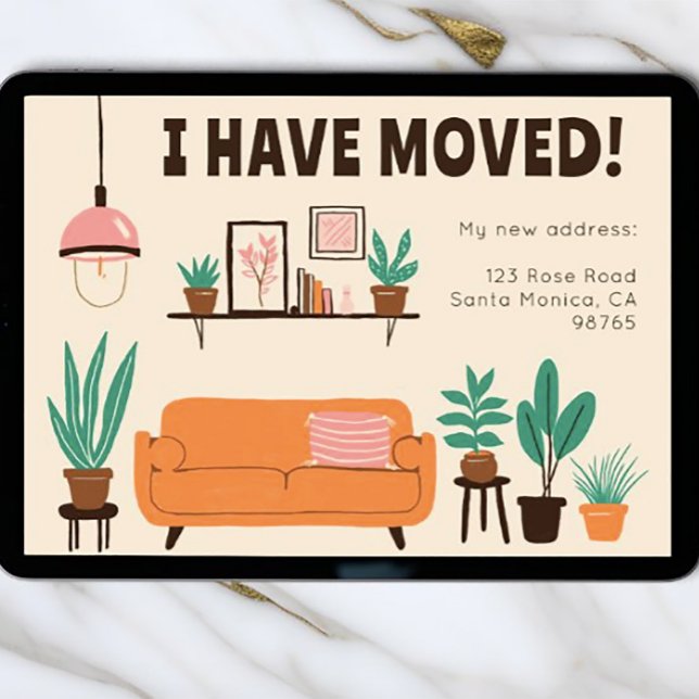 Invitation Annonce de déménagement Adresse Cute Living Room C (Cute modern address change card is available as a digital download to email to your contacts. )