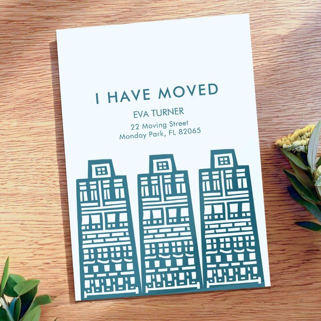 Invitation Annonce de déménagement bleu avec des bâtiments ré (Créateur téléchargé)