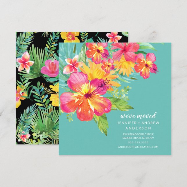 Invitation Annonce de déménagement florale d'Hibiscus tropica (Devant / Derrière)