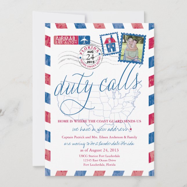 Invitation Annonce de déménagement militaire par avion en Flo (Devant)