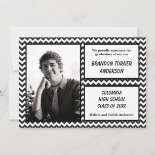 Invitation Annonce de diplôme Chevron noir et blanc avec phot