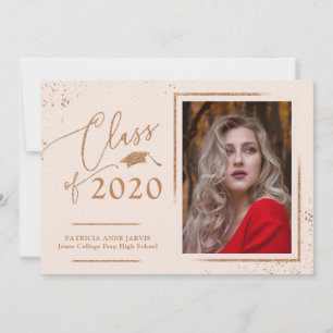 Invitation Annonce de diplômé chic photo paillettes rose gold