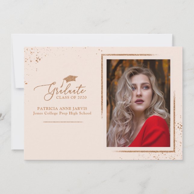 Invitation Annonce de diplômé chic rose gold pailletée photo (Devant)