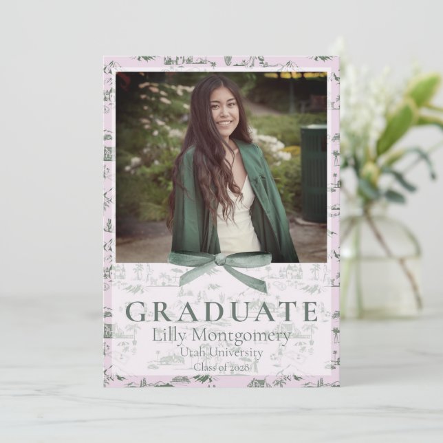 Invitation Annonce de diplômé Coquette Toile de Hollywood Hil (Debout devant)