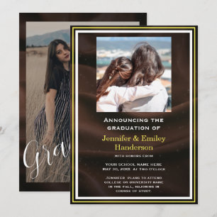 Invitation Annonce de double diplôme photo Marron Chic
