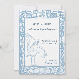 Invitation Annonce de douche de bébé garçon avec cigogne et h