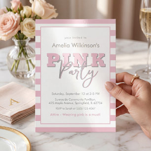 Invitation Annonce de fête rose girly Script
