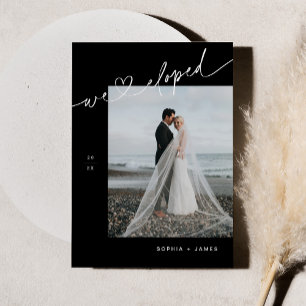 Invitation Annonce de fuite minimaliste NOIR pour un mariage 