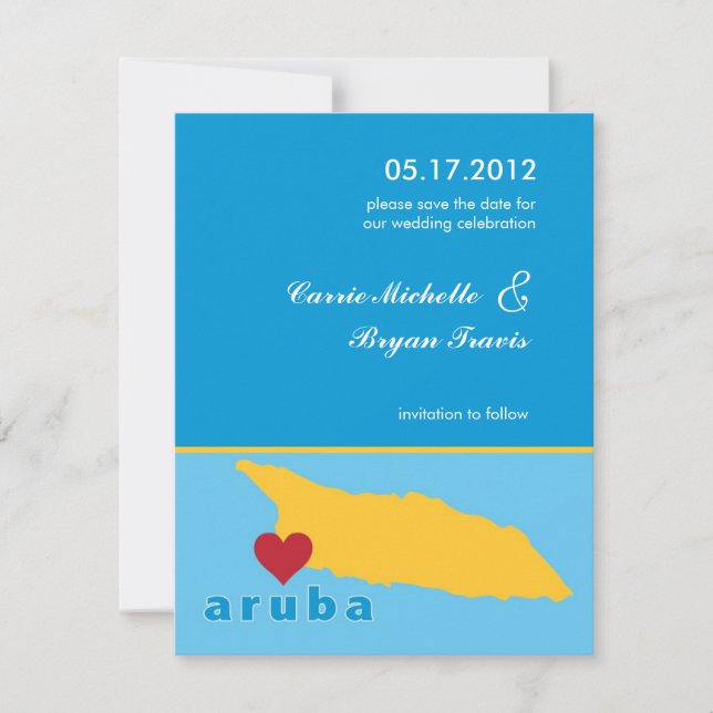 Invitation Annonce de mariage à Aruba avec Save the Date (Devant)