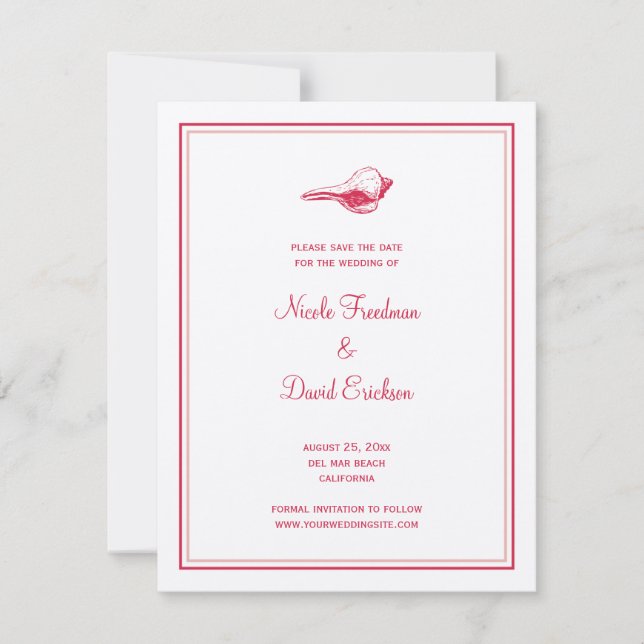 Invitation Annonce de mariage coquillage rouge à conserver co (Devant)