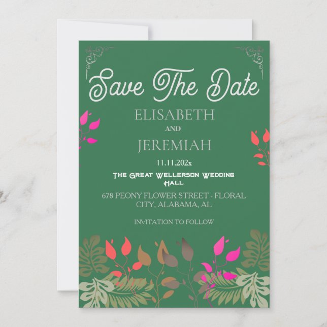 Invitation Annonce de mariage florale avec photo à conserver  (Devant)