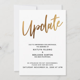 Invitation Annonce de mise à jour de mariage reporté en or