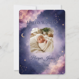 Invitation Annonce de naissance céleste | Galaxie à l'aquarel