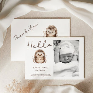 Invitation Annonce de naissance de bébé au hérisson mignon