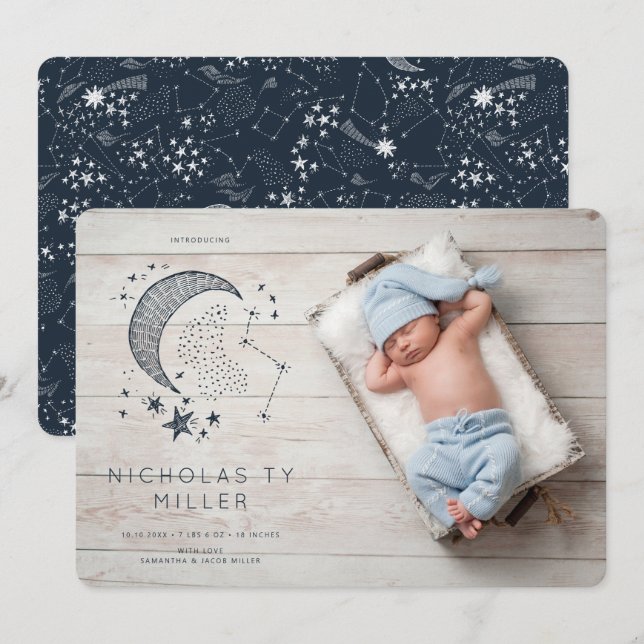 Invitation Annonce de naissance de constellation écrite dans  (Devant / Derrière)