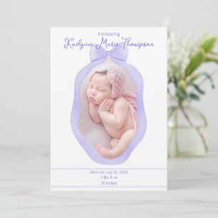 Invitation Annonce de naissance Ruban à nœud Coquette Violet