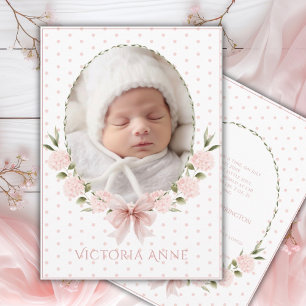 Invitation Annonce de naissance vintage avec hydrangeas roses