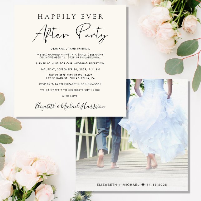 Invitation Annonce de Réception Crème de Photo Après un Bonhe (An elegant Happily Ever After Party Invitation to set the tone for an unforgettable event)