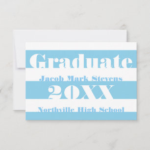 Invitation Annonce de remise de diplôme 3x5 - Rayure Bleue &
