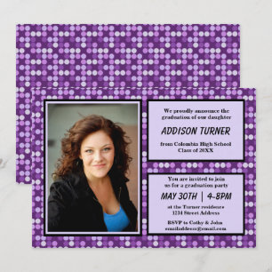 Invitation Annonce de remise de diplôme avec points violets m