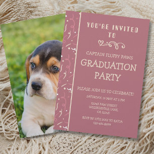 Invitation Annonce de remise de diplôme de chien Champagne Or