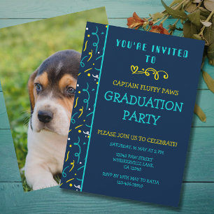 Invitation Annonce de remise de diplôme de chien Confettis bl
