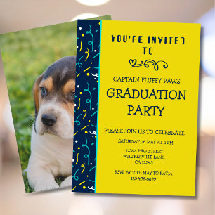 Invitation Annonce de remise de diplôme de chien Confettis bl