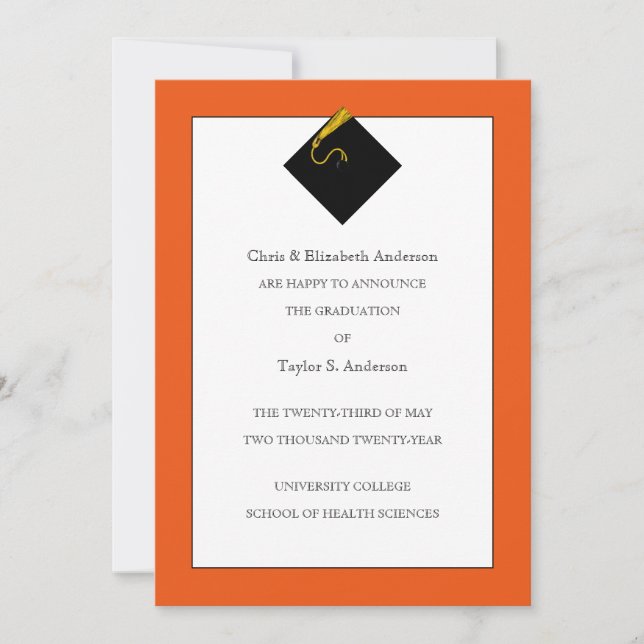 Invitation Annonce de remise de diplômes Orange (Devant)